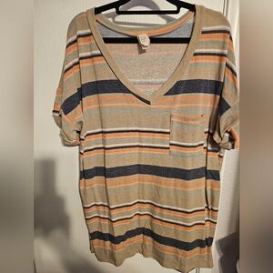 Striped V-Neck Short Sleeve Tee